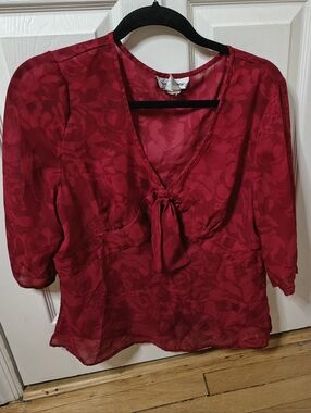 Olivia Moon Red Tie-Front V-Neck Blouse